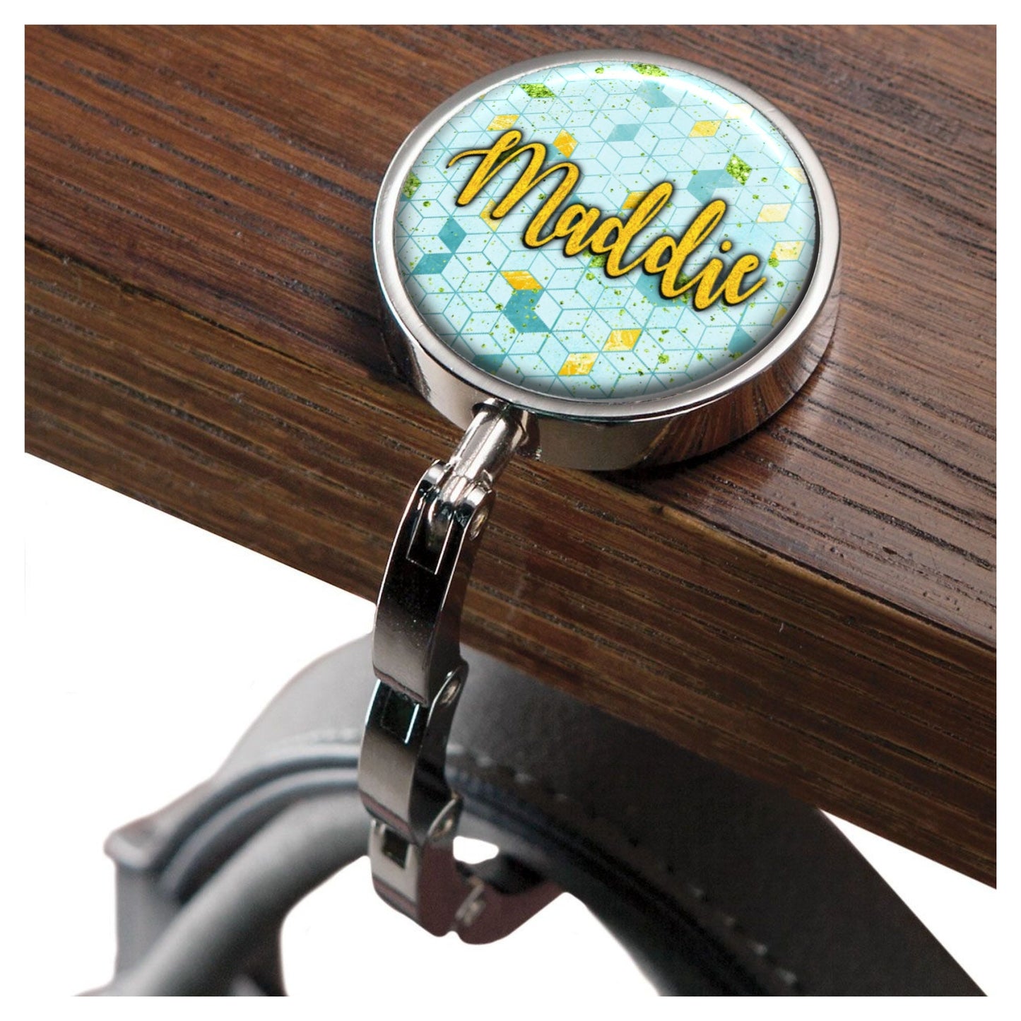Gold and Turquoise Foldable Purse Hook - Women's Bag Hanger for Table or Desk