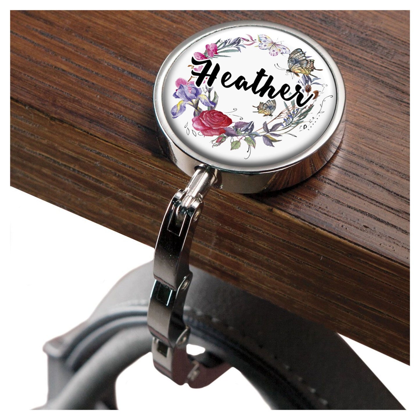 Personalized Flowers and Birds Purse Hanger - Women's Bag Hanger for Table or Desk