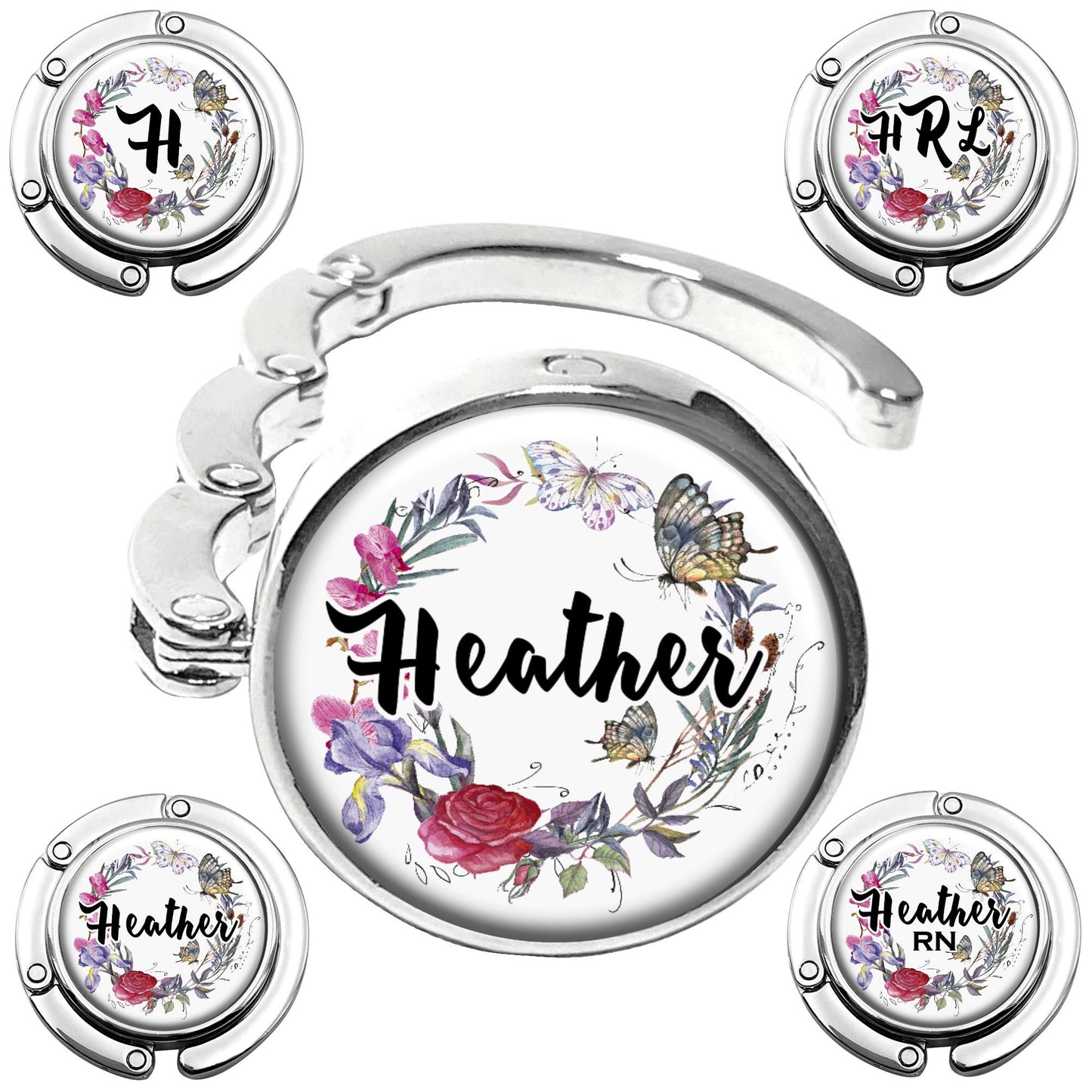 Personalized Flowers and Birds Purse Hanger - Women's Bag Hanger for Table or Desk